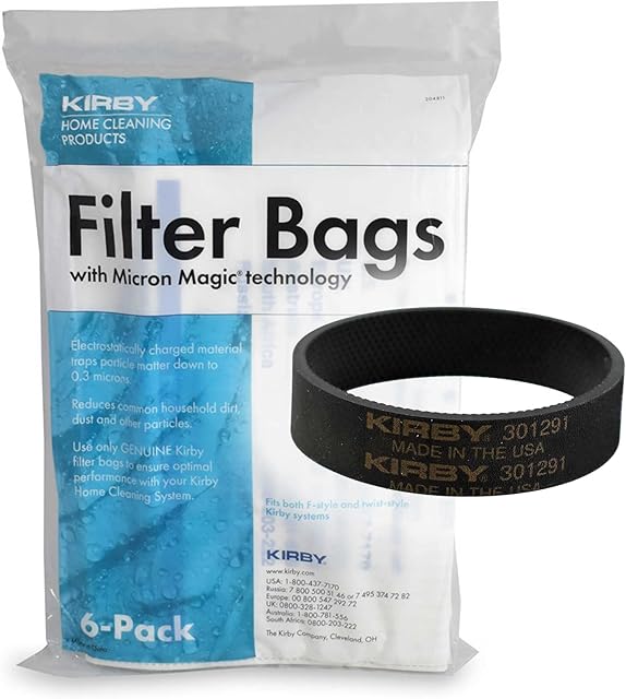 Kirby Vacuum, Polypropylene, White, 6 Bags Plus Belt