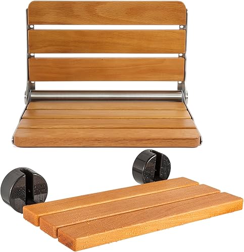 Dyna-Living Asiento de ducha plegable con soporte de carga de 400 libras y asiento de ducha plegable montado en la pared de 400 libras de madera de