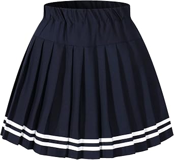 Women`s Navy Blue Sailor Skirt Elasticated Pleated SkirtXL, Blue White Stripes