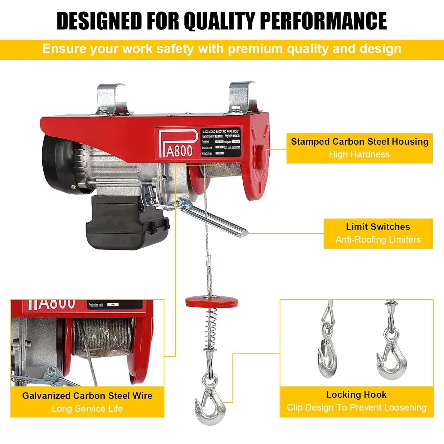 Electric Hoist 1763LBS with Wired Remote Control & Single/Double Slings Electric Winch, Attic Hoist, Steel Electric Lift, 110V Electric Hoist for Lifting in Factories, Warehouses, Construction Site