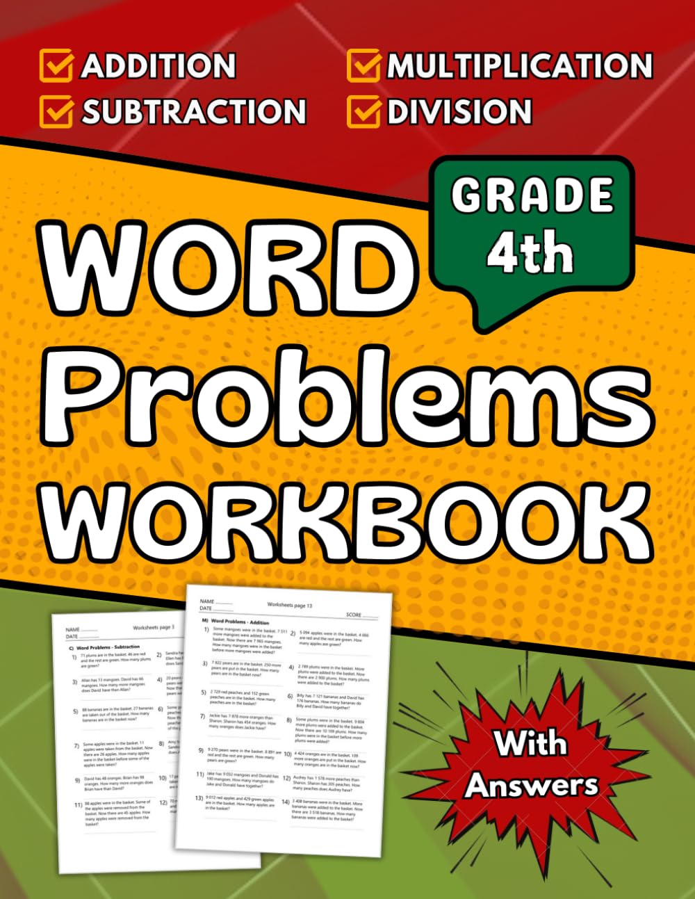 Math Word Problems Workbook For Grades 4 Addition, Subtraction ...