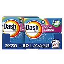 Dash Pods Detersivo In Capsule, 30 Lavaggi, Salva Colore, Rimuove Le Macchie, Igienizza, Brillantezza Per I Capi (Confezione da 2)