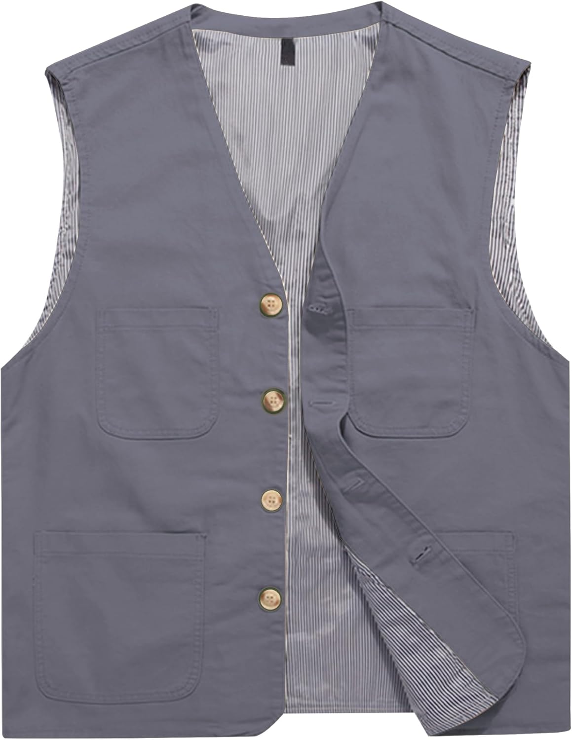 HangNiFang Men's Casual Denim Cotton Utility Vest Button Up Outdoor Pocketed Waistcoat