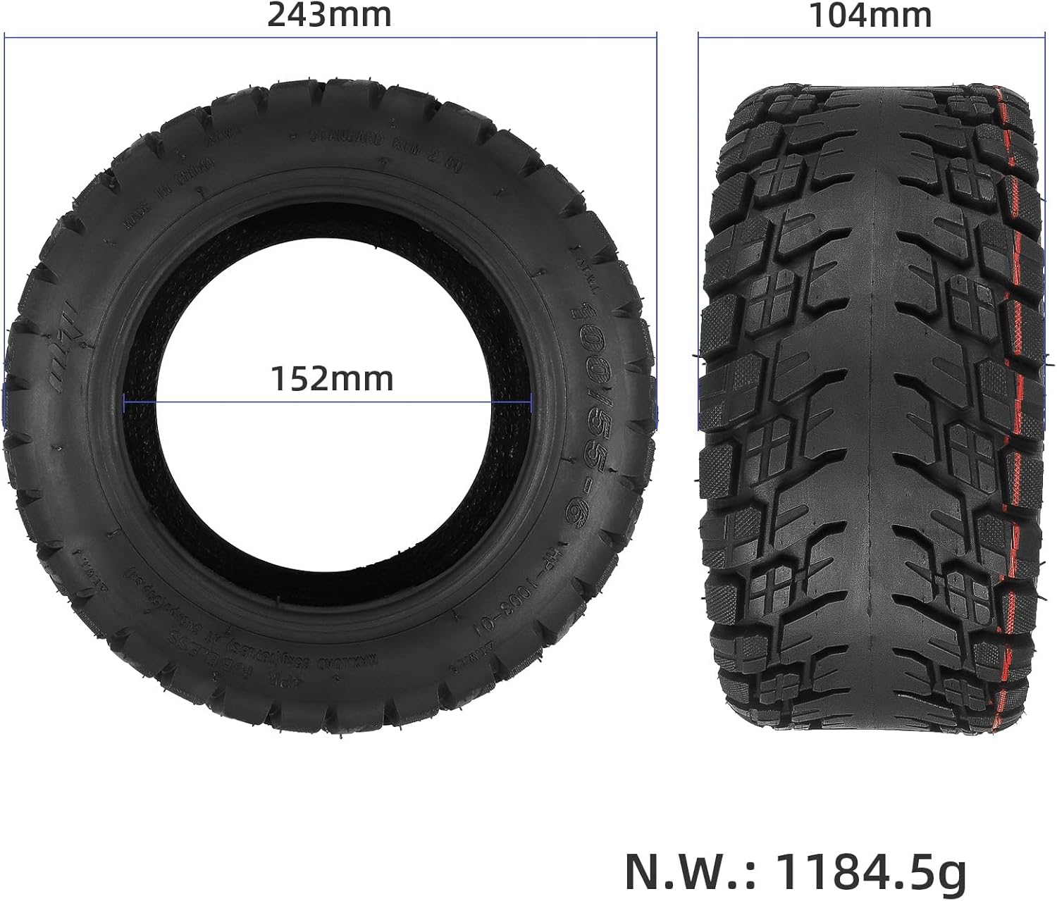 100/55-6 Off-Road Tubeless Tire for Go Kart ATV Quad Bike for 11 Inch Electric Scooter, Vacuum Thickened Tires, Anti-Slip Front/Rear Replacement Wheels for Scooter (2 pcs)