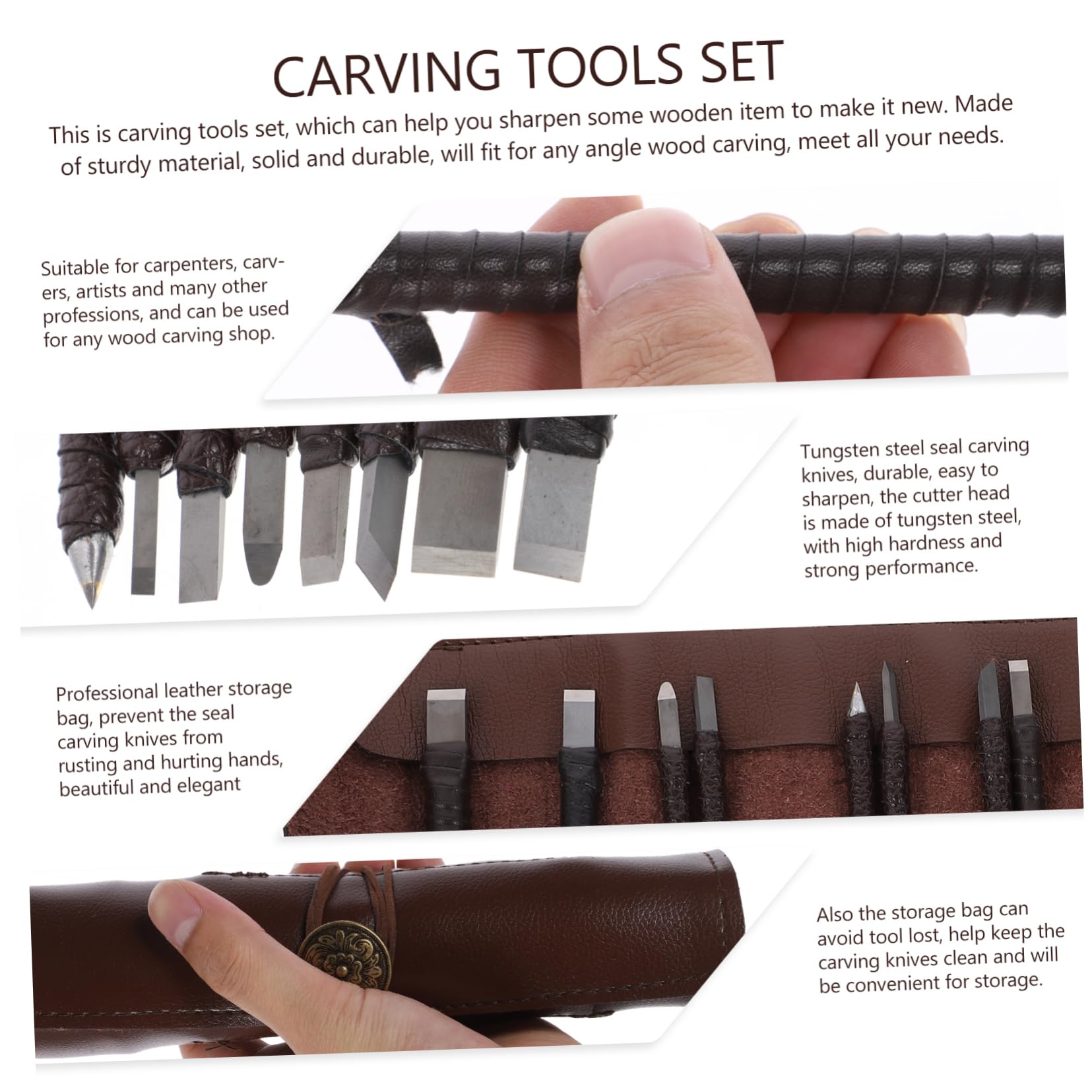 Set di 8 Strumenti Utensili Robusti in Acciaio per Intaglio Legno con Borsa Portatile per Artigiani e Hobbisti nel Fai-da-te della Scultura su Legno