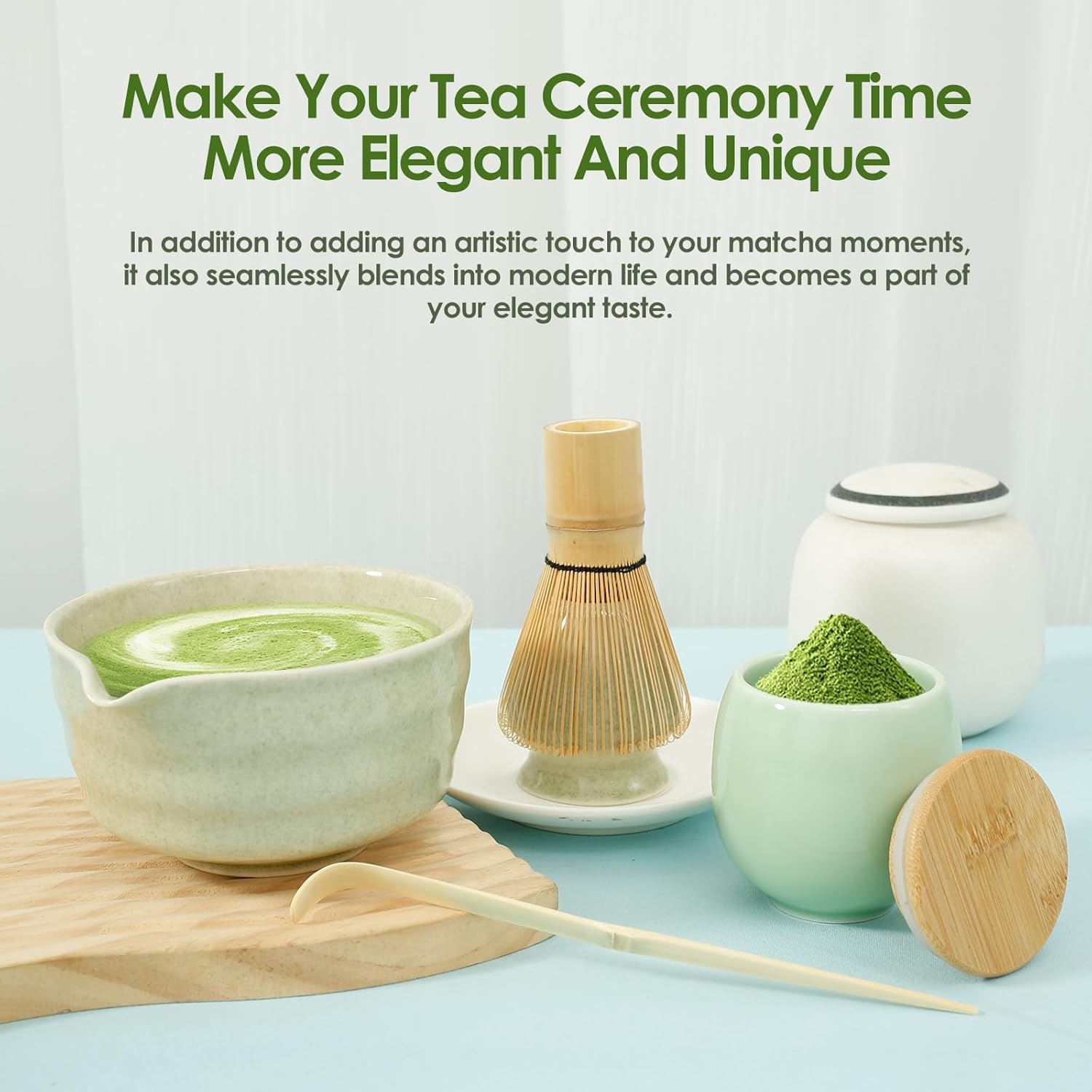 5 Pcs Matcha Whisk Set, Japanese Matcha Tea Set, Ceramic Matcha Set, include Matcha Bowl, Whisk, Tea Scoop, Ceramic Whisk Holder, Matcha Tin, Storage Box, Present for Matcha Lover