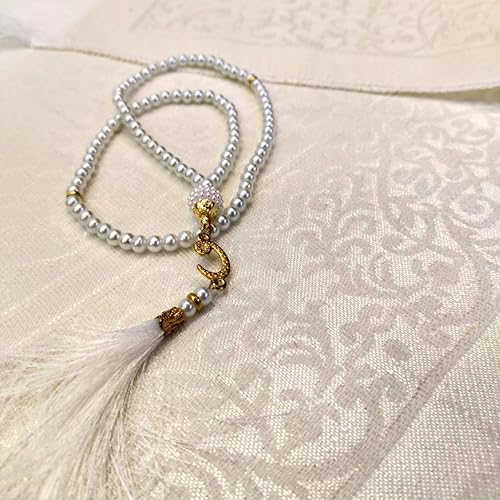 Miniatura 3 de Alfombra de oración musulmana y cuentas de oración con caja de regalo cilíndrica de diseño elegante, Janamaz, Sajadah, juego de regalos islámicos