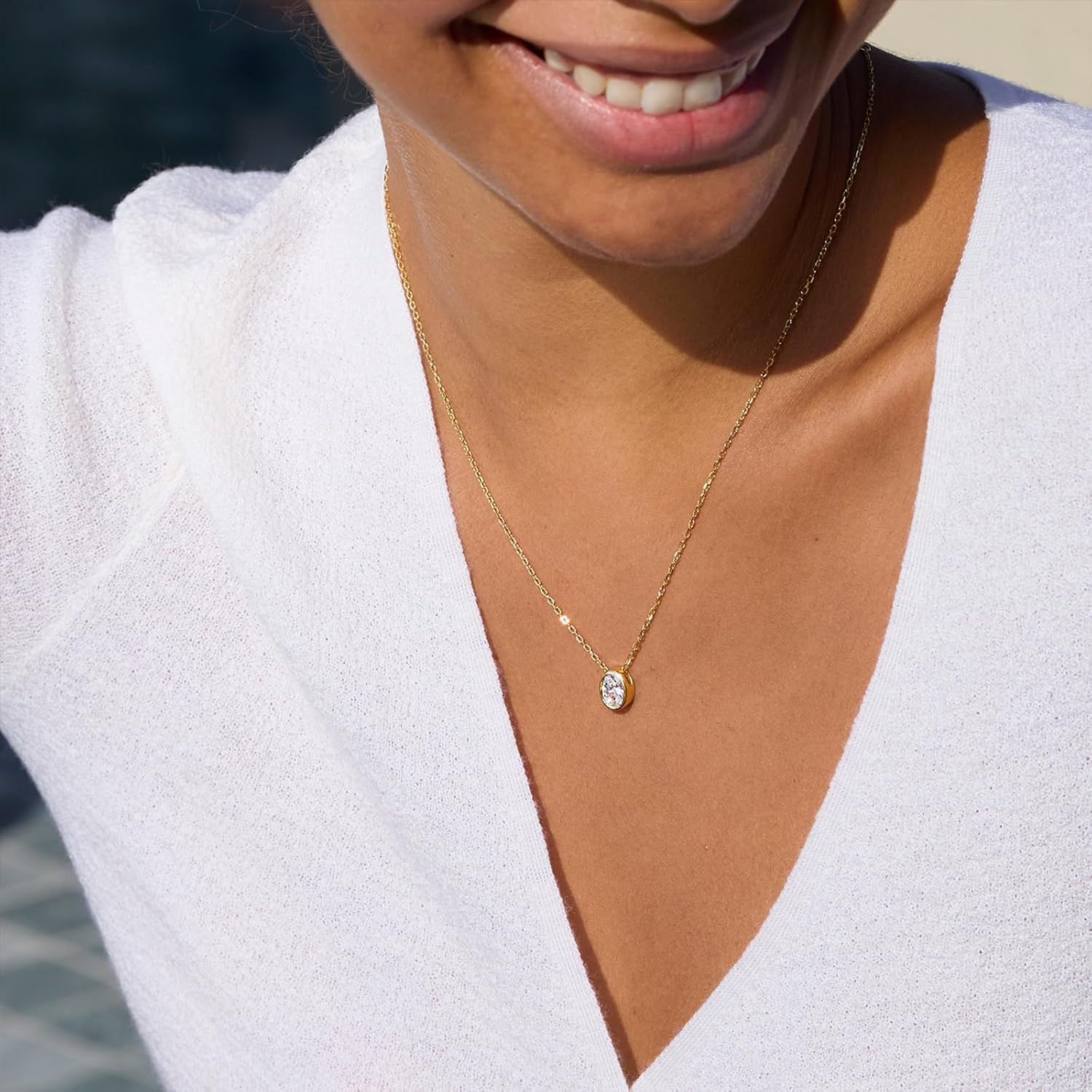 STORYJEWELLERY 925 Sterling Silver Cubic Zirconia Necklace, Rhinestone Necklace for Women, Gold Plated Pendant Necklaces, Bezel Solitaire Necklaces, Elegant Jewelry for Her