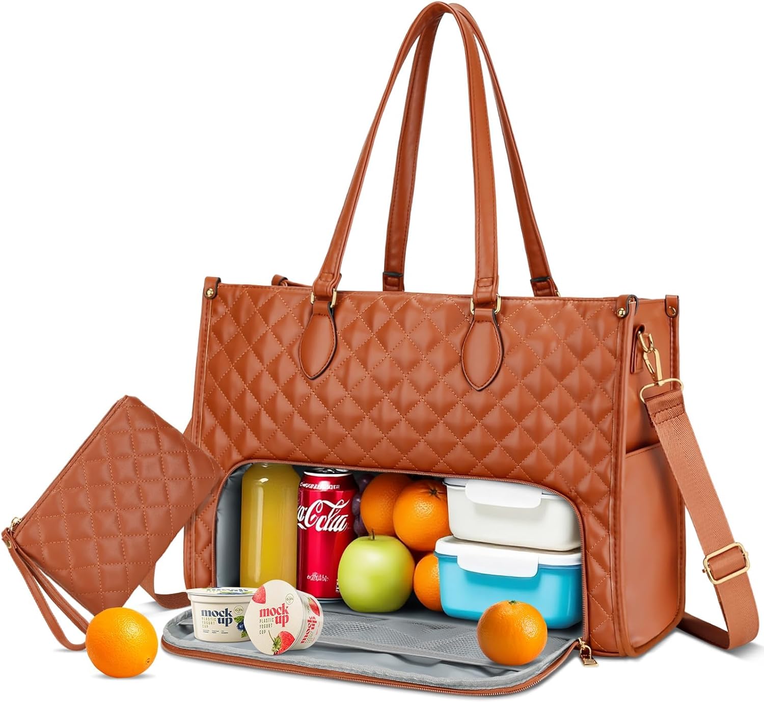 KKXIU Lunch Tote Bag for Women - 15.6" Laptop Bag with Insulated Lunch Compartment, Quilted Lunch Tote Purse