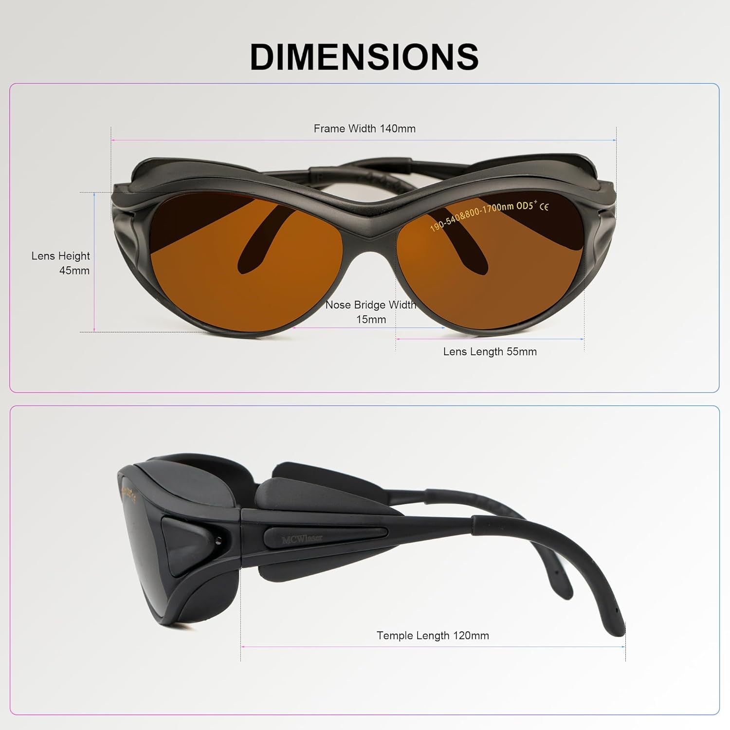 Laser Safety Glasses OD5+ 190-540nm & 800-1700nm - Yag, Blue, Green Laser and UV Light Eye Protection Laser Goggles for 405nm, 445nm, 450nm,532nm, 808nm, 980nm, 1064nm, 1080nm, MCWlaser - Image 8