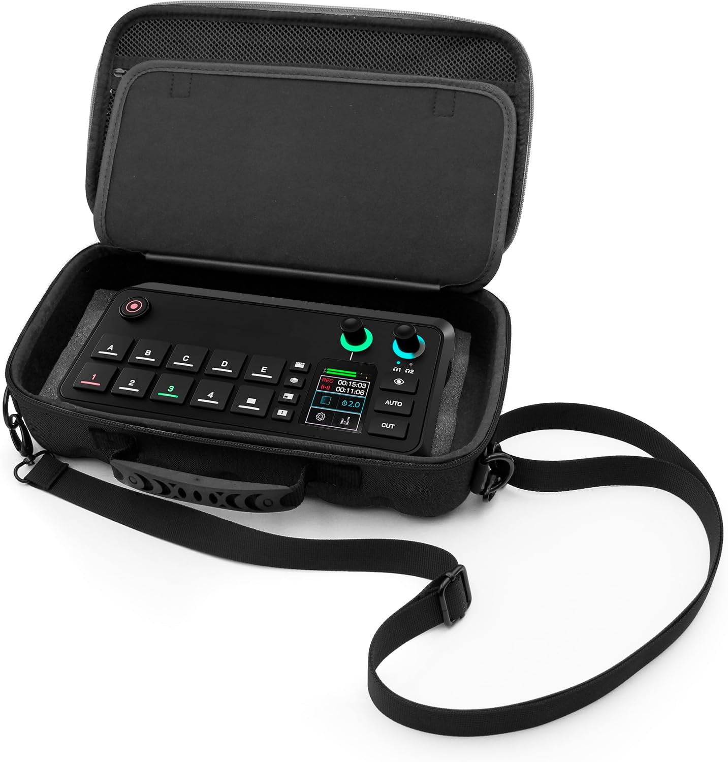 CASEMATIX Travel Case Compatible with RODE RODECaster Video S All-in-One Audio/Video Console – Protective Carry Bag with Shoulder Strap for Podcasters & Professional Audio Mixer Accessories