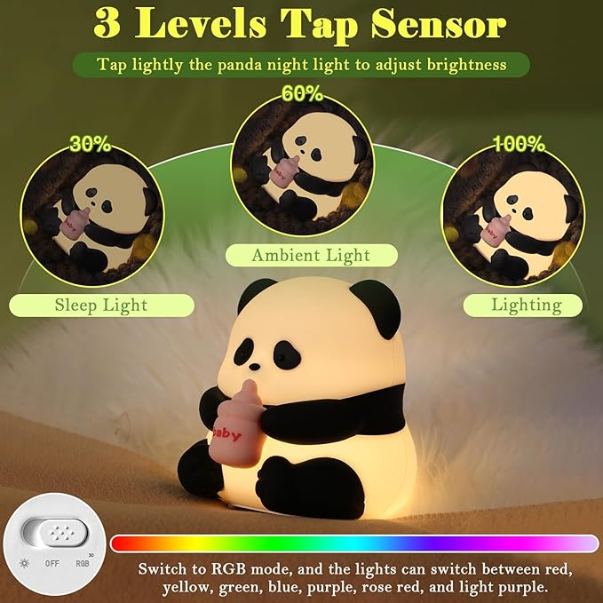 AGV Cici Cute Panda Night Light,LED Squishy Novelty Animal Night Lamp,Food Grade Silicone 3 Level Dimmable Breastfeeding Nursery Nightlight for Girls Room Decor,Cute Gifts,Office Desk/Baby Boys photo 3