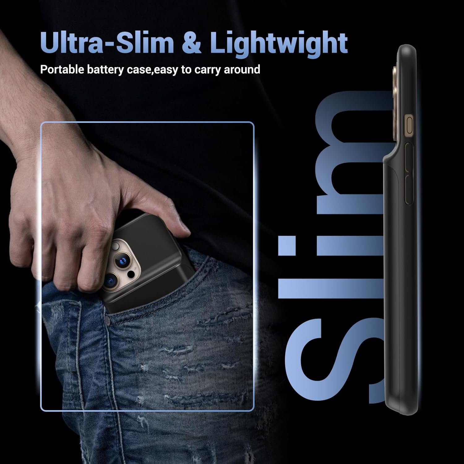 Battery Case for iPhone 16 Pro Max, Ultra-Slim 7000mAh Portable Extended Charging Charger Case [2025 Upgraded] w/Tempered Glass Film for iPhone 16 Pro Max-6.9 inch,Black