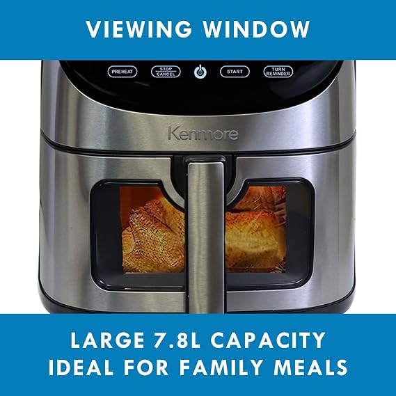 Kenmore Air Fryer - Aerogrill, Non-Stick Frying Basket, French Fry, Digital Touch Screen, 12 Presets, Freidora Electrica, Countertop Cooking Kitchen Appliance, Stainless Steel, 8 Quart Black