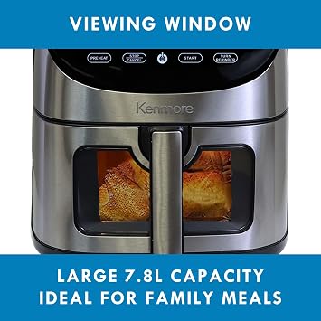 Kenmore Air Fryer - Aerogrill, Non-Stick Frying Basket, French Fry, Digital Touch Screen, 12 Presets, Freidora Electrica, Countertop Cooking Kitchen Appliance, Stainless Steel, 8 Quart Black