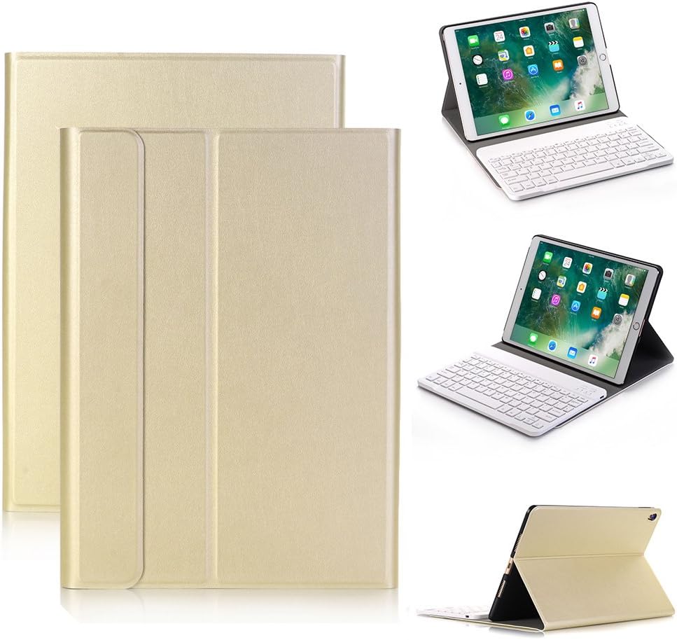 2017 New iPad 9.7,iPad Pro 9.7,iPad Air 2/1 Keyboard Leather Case Cover,Genjia Stylish Leather Cover with Ultra-Slim Lightweight ABS Detachable Bluetooth Wireless Keyboard for Apple iPad (Gold)