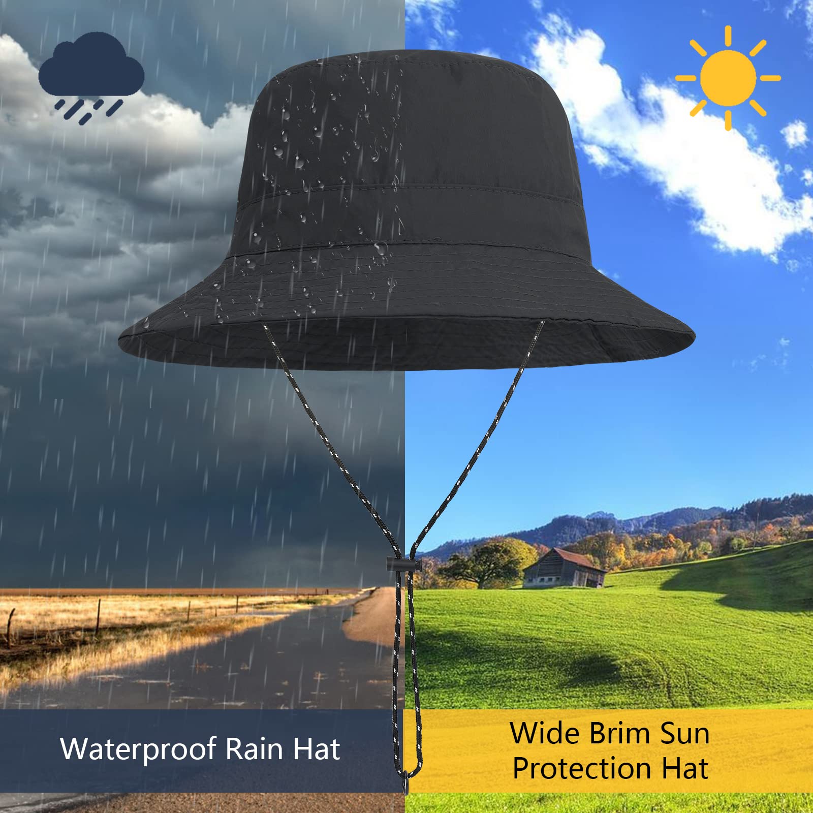 Sombrero impermeable para mujeres y hombres, sombrero de lluvia de ala ancha, plegable, protección UV, verano, playa, pesca, senderismo, safari