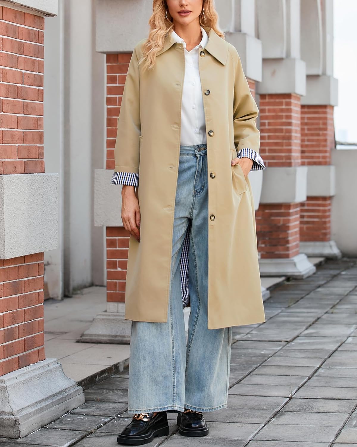 Women's Oversized Trench Coat Single Breasted Windproof Overcoat Classic Button Down Long Jacket - Image 5