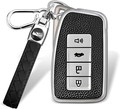 QBUC for Lexus Key Fob Cover, Key Fob Case with Keychain for Lexus 2013-2021 ES is GS NX LS RX RC GX LX 570 200 250 350 460 300 F 450h 600h Accessories Protector Silver