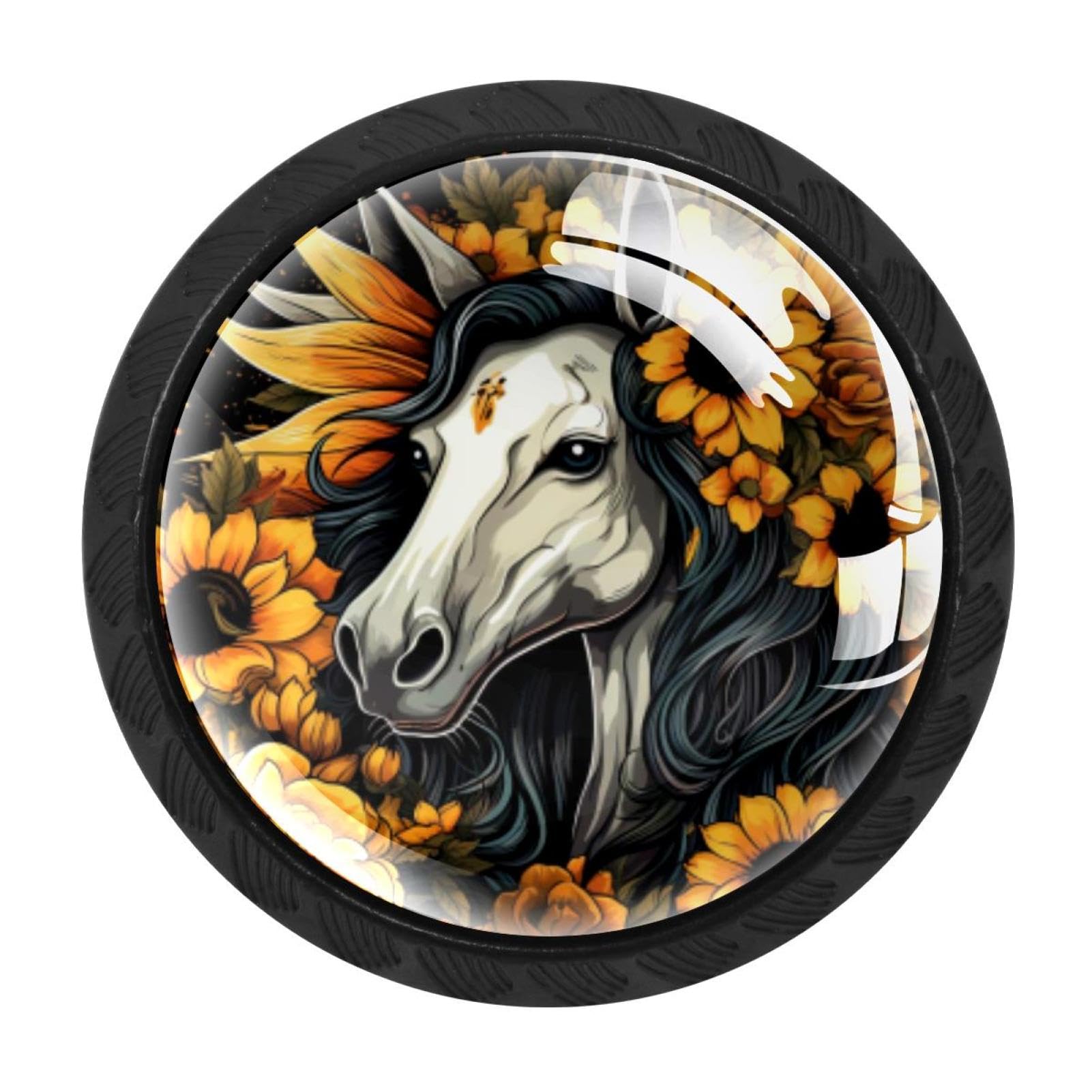 CHENZZZZ Unicorn Skull Sunflower Drawer Knobs Pull Handle Crystal Glass Circle Shape Cabinet Drawer Pulls Cupboard Knobs with Screws for Kitchen Cupboard Dresser Wardrobe etc