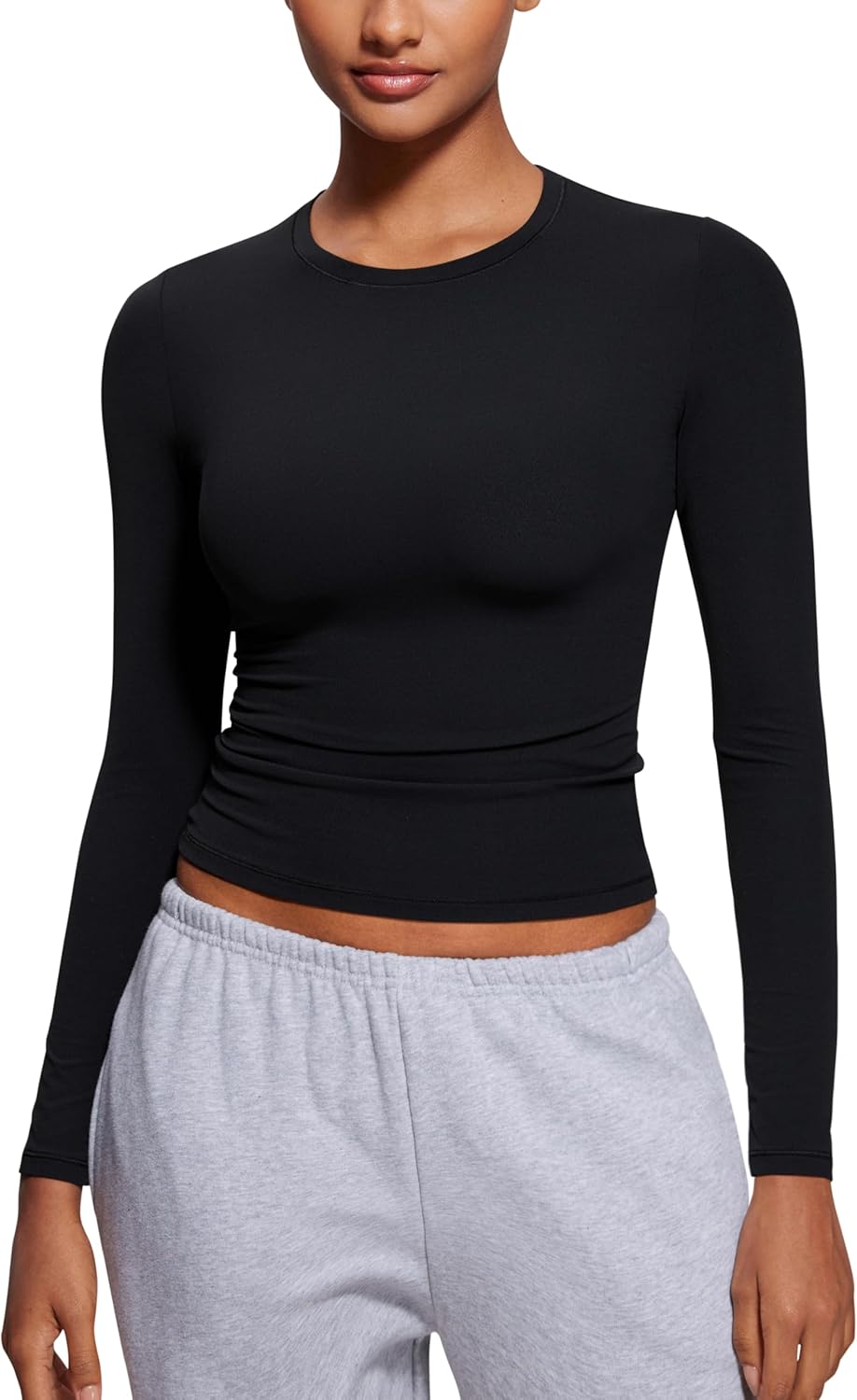 CRZ YOGA Softembrace Crewneck Long Sleeve Shirts for Women - Casual Going Out Tops Soft Basic Fitted Tight Fall T-Shirts