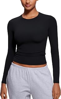 CRZ YOGA Softembrace Crewneck Long Sleeve Shirt Women - Ultra Soft 4-Way Stretch Fitted Casual Tops