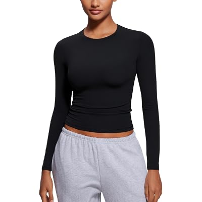 CRZ YOGA Softembrace Crewneck Long Sleeve Shirts for Women - Workout Casual Going Out Tops Soft Fitted Tight Fall T-Shirts
