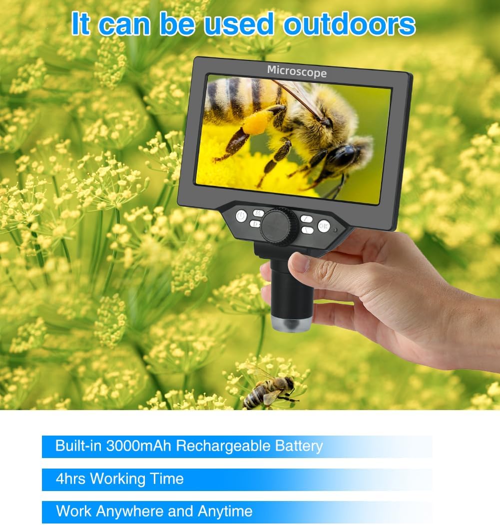 Koolertron 7 inch LCD Digital Microscope with 32G TF Card, 12MP 1080P USB Microscope Camera with Remote Control, PC View, Fill Lights for Coin, Plant, Rock, Circuit Board