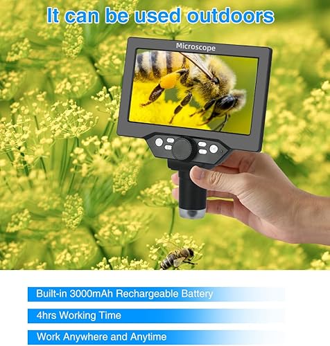 Miniatura 26 de Koolertron Microscopio digital LCD de 7 pulgadas, 12MP 1-1200X aumento 1080P microscopio de moneda con pantalla, 8 luces LED, microscopio de batería