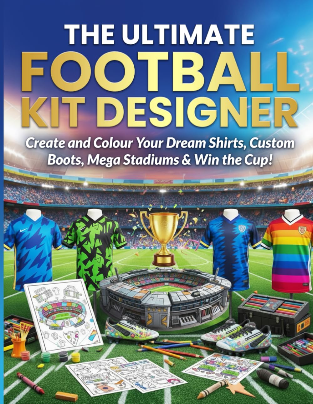 The Ultimate Football Kit Designer: Create and Colour Your Dream Shirts, Custom Boots, Mega Stadiums & Win the Cup! A Design and Activity Colouring Gift Book for Kids (Football Colouring Books)