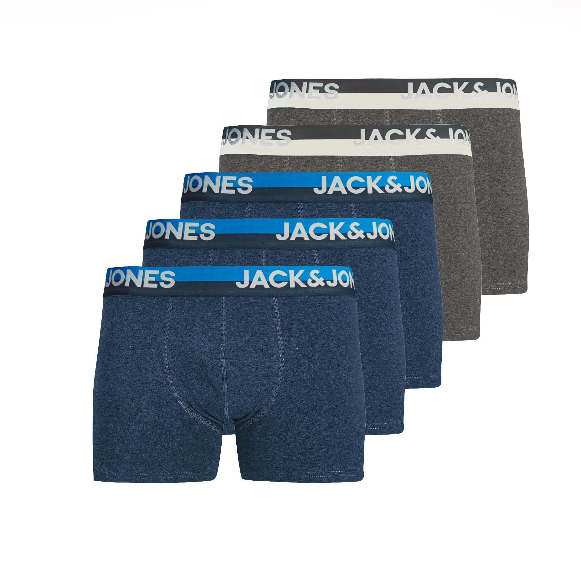 JACK & JONES Jacinjected Trunk for Men (5 Pack (3X Navy Blazer Melange, 2X Dark Gray Melange), Medium)