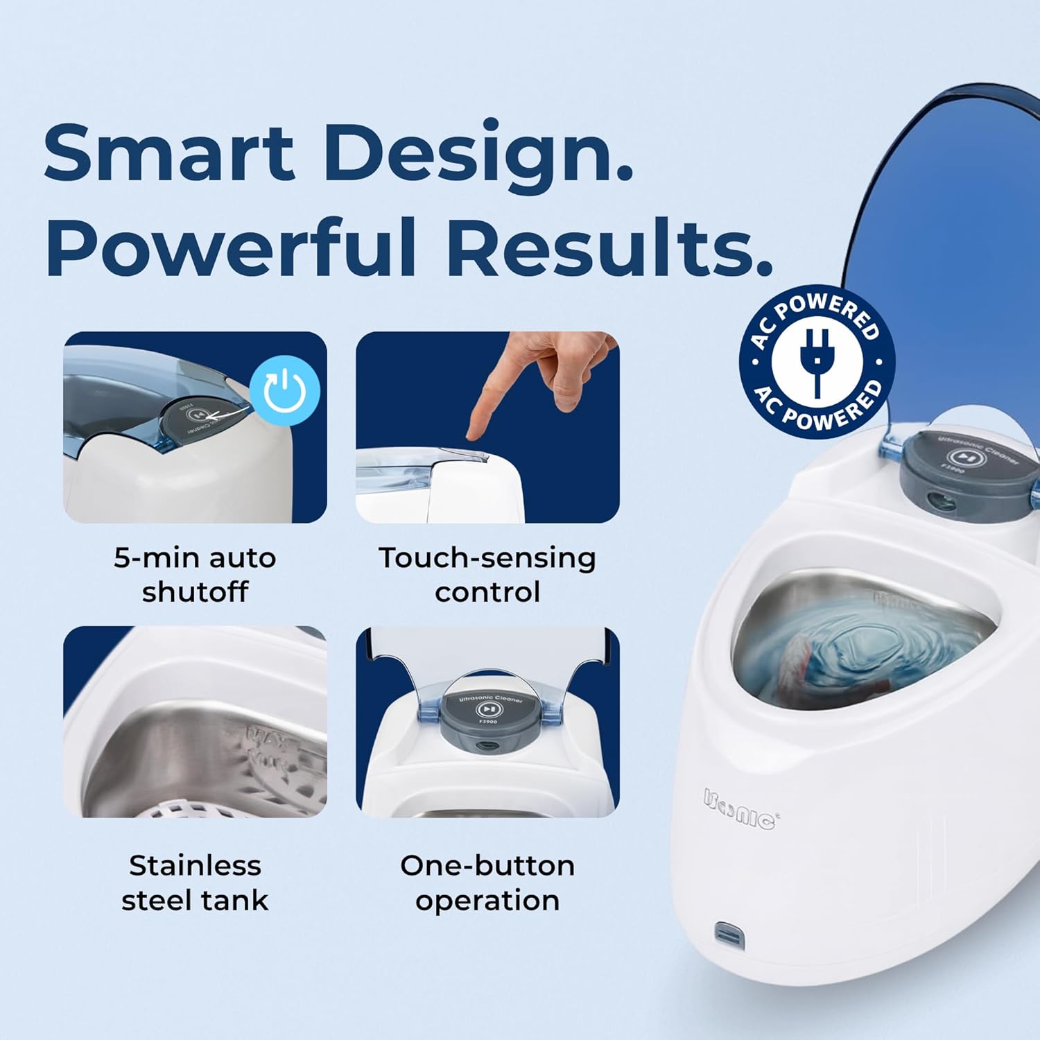 iSonic Ultrasonic Denture/Aligner/Retainer Cleaner for All Dental and Sleep apnea appliances (F3900)