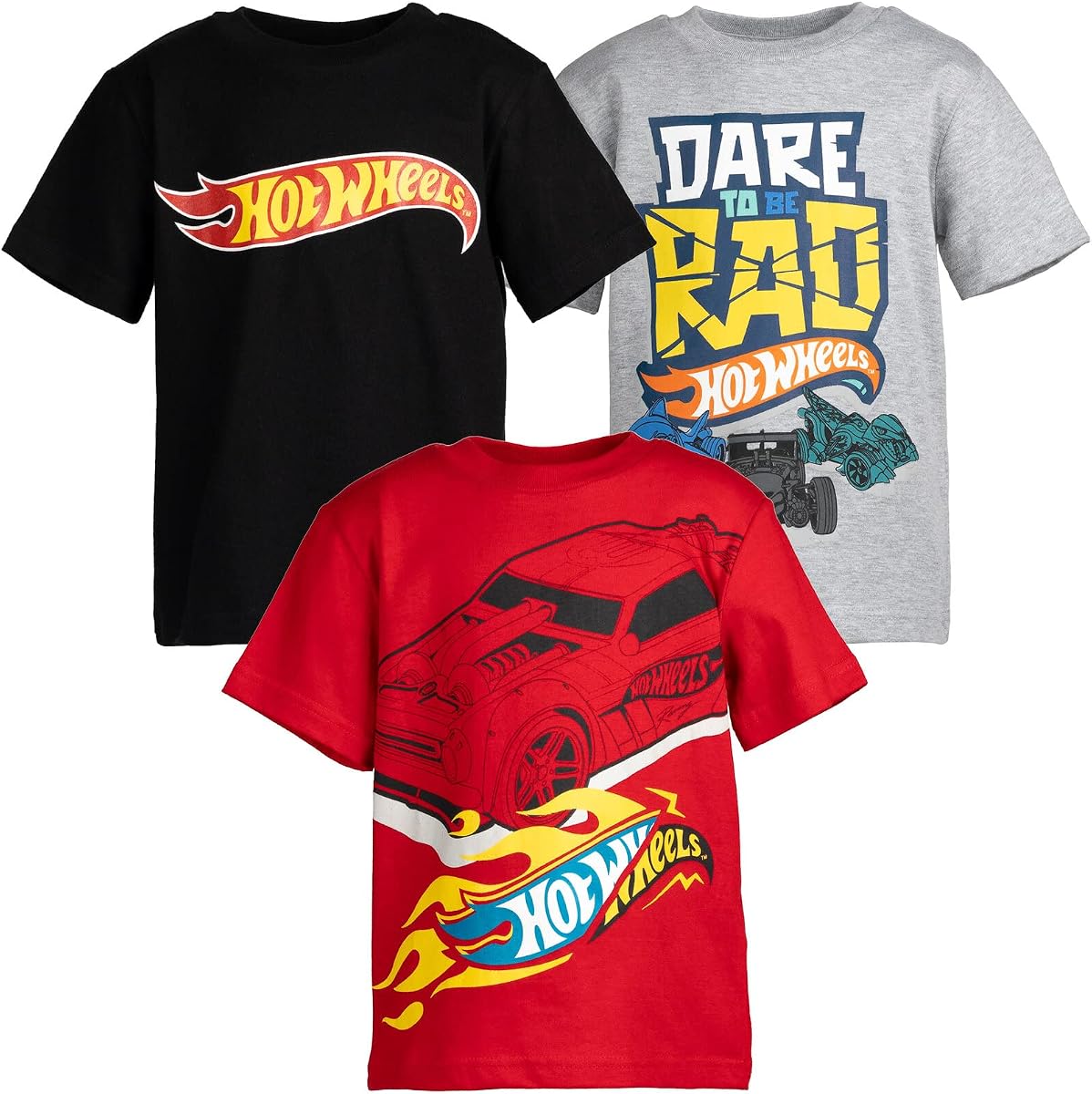 Hot Wheels Boys' 3-Pack Short Sleeve Tees Toddler to Big Kid