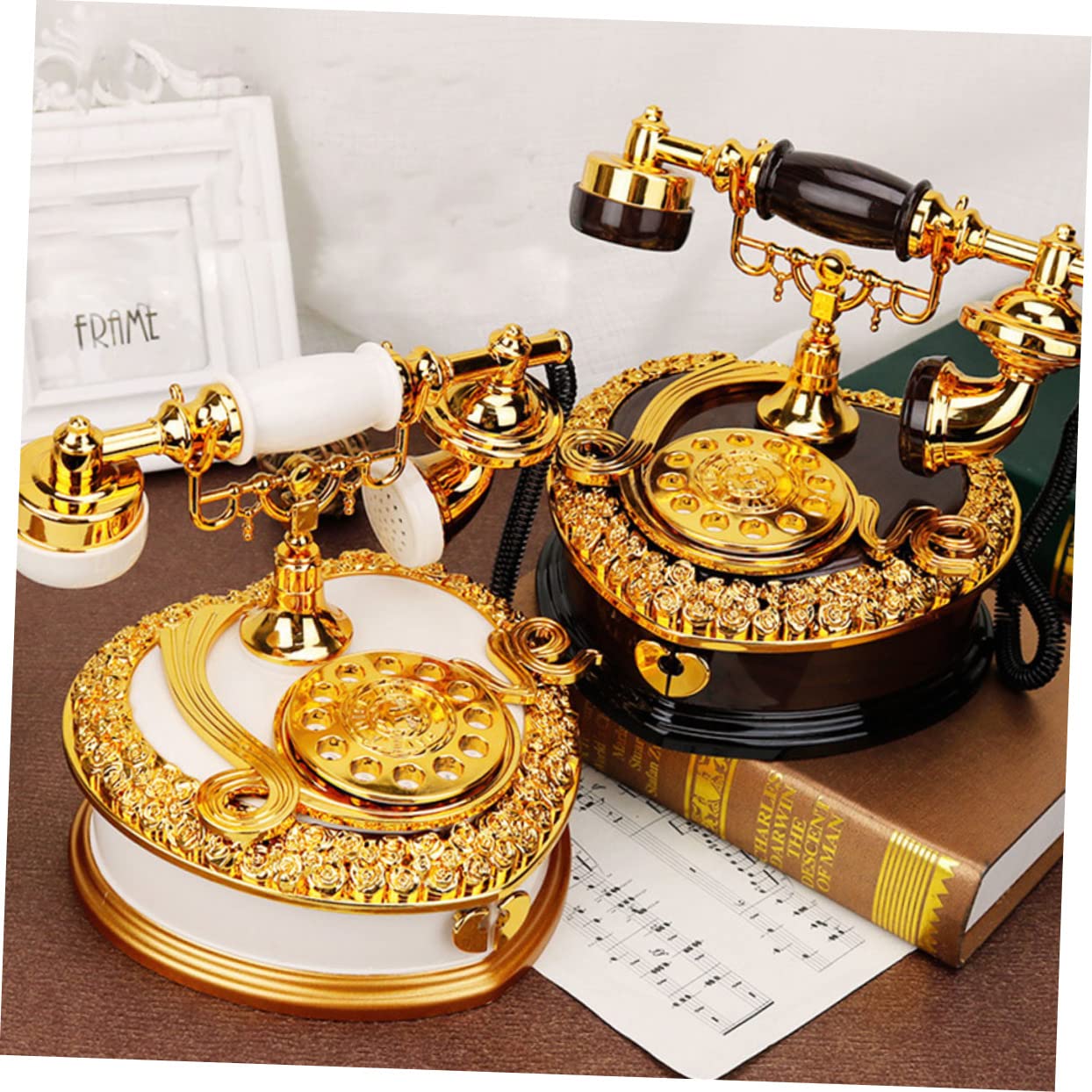 Ipetboom Desktop Telephone Model Retro Style Music Box Machine Decorative Storage Office Decor