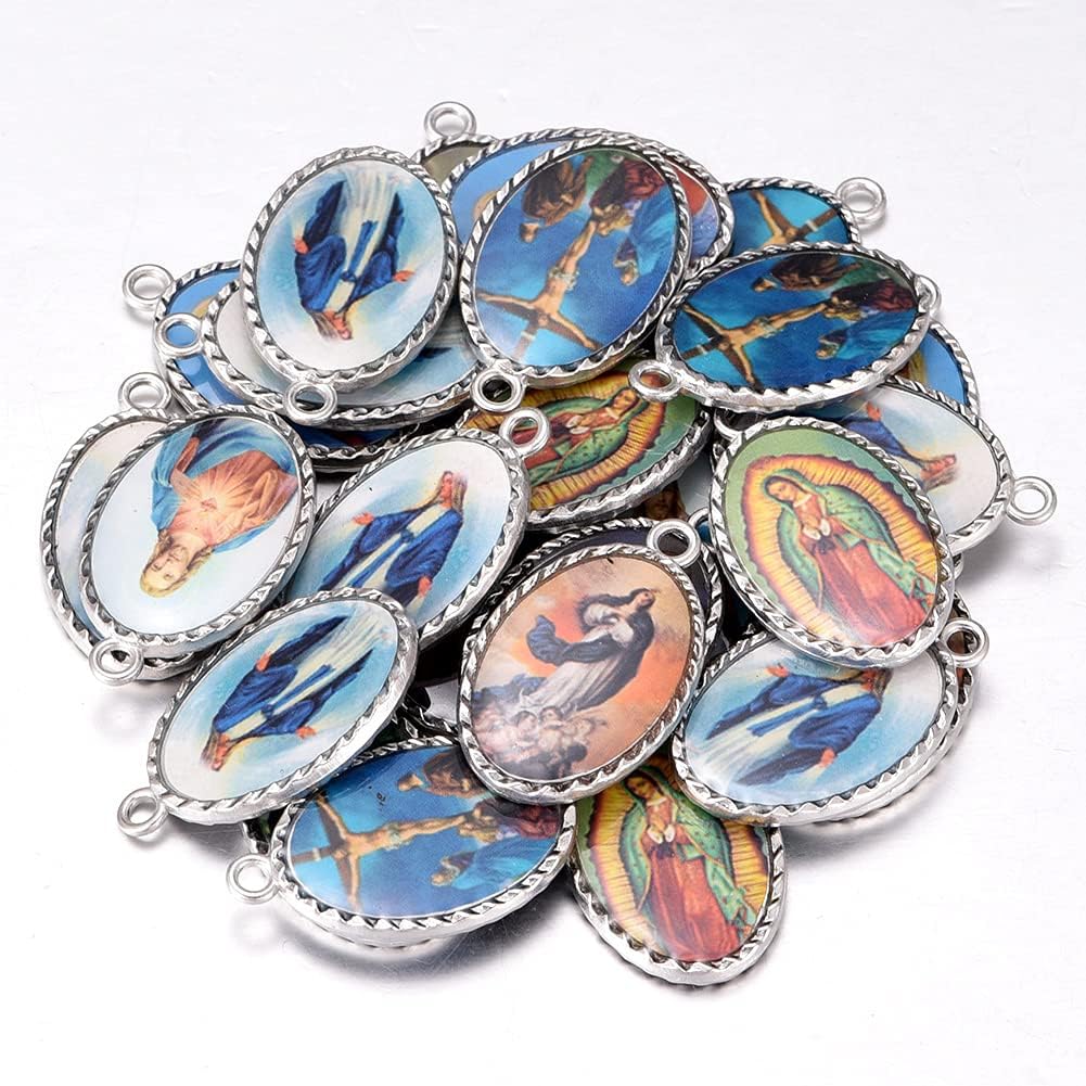 Miniatura 4 de 30 piezas de mezcla oval doble cara esmalte Nuestra Señora milagrosa medalla floral Rosario centro de la pieza Cruz Jesús Virgen María Católica