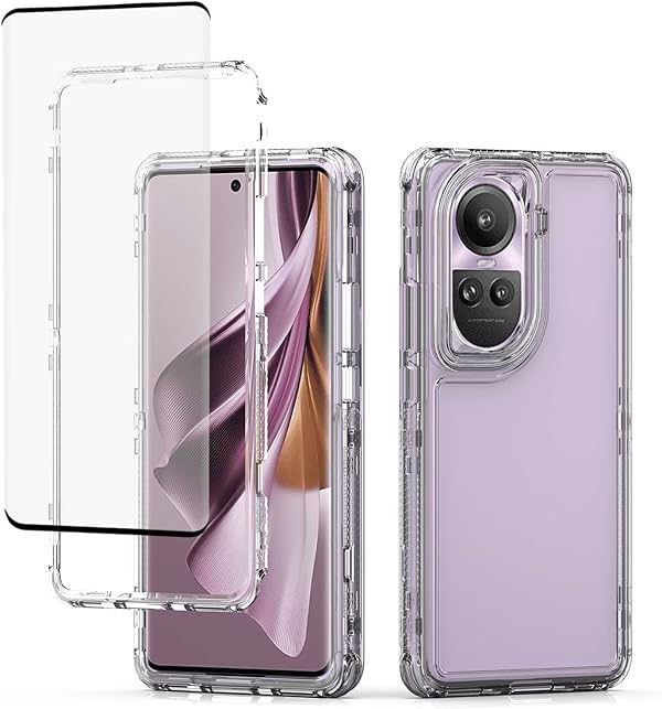 Funda para Oppo Reno10, Funda para Reno10 Pro 5G CPH2531 con Protector de Pantalla de Vidrio Templado, Carcasa Transparente de Cuerpo Completo, Resistente de 3 Capas para Oppo Reno10 Transparente