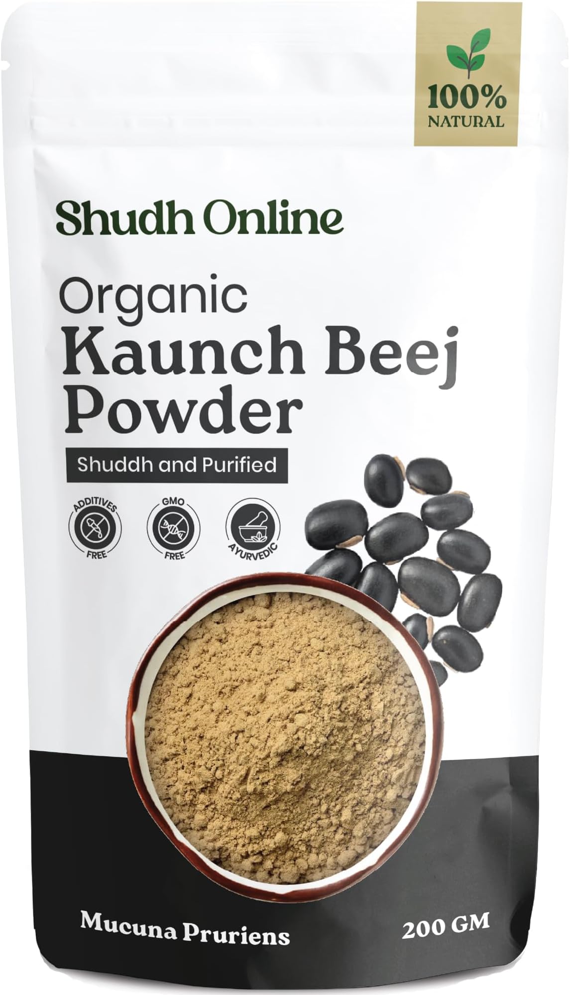 Shudh Online Black Kaunch Beej Powder, Konch Seed, Alkushi (200 Grams), Kala Koch ke Beej, Kauch, Mucuna Pruriens, Velvet Beans, Kapikachhu, Cowitch, Cowhage