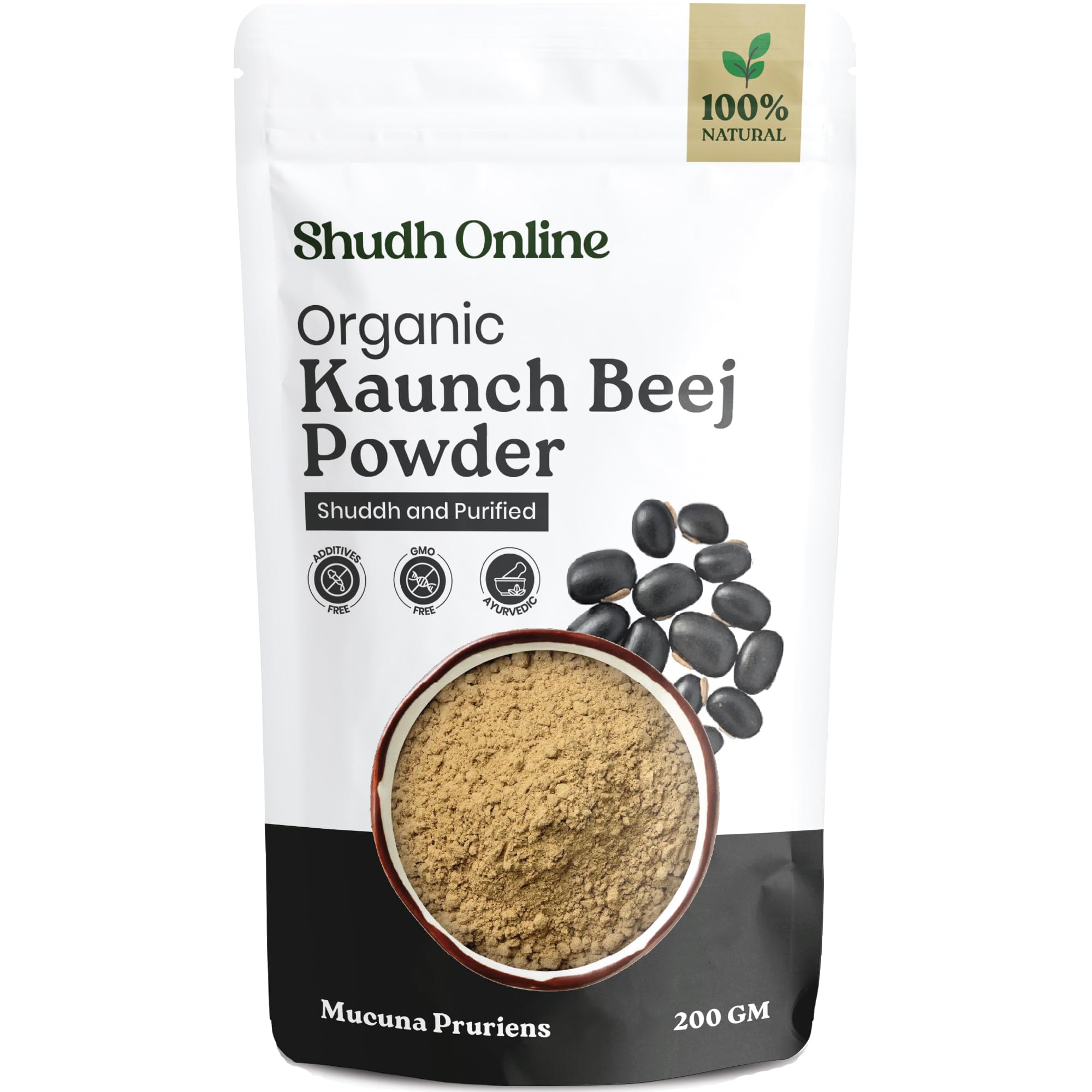 Shudh Online Black Kaunch Beej Powder, Konch Seed, Alkushi (200 Grams), Kala Koch ke Beej, Kauch, Mucuna Pruriens, Velvet Beans, Kapikachhu, Cowitch, Cowhage
