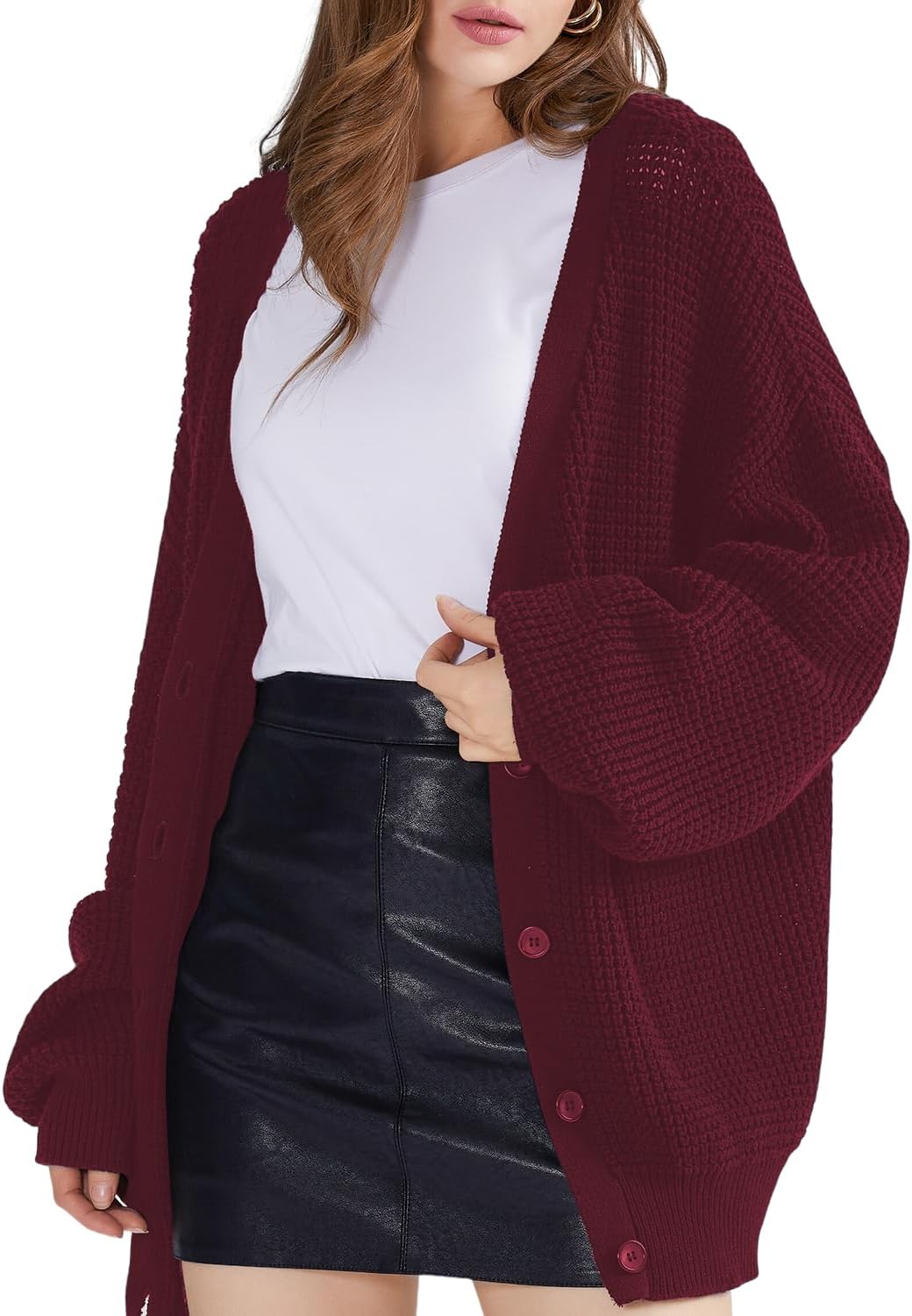 QUALFORT Cardigan Sweaters for Women 100% Cotton Button-Down Oversized Knit Outerwear Fall Tops for Women 2025