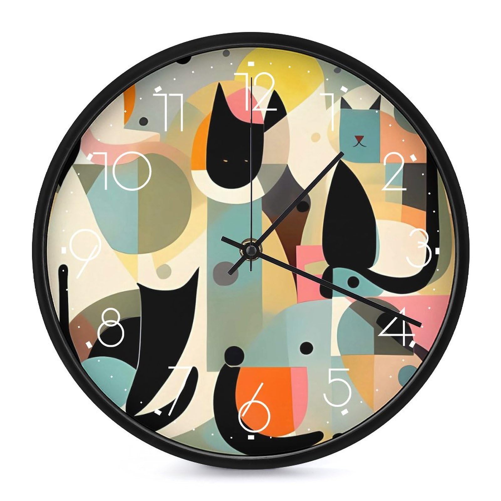 Horloge murale moderne chat silencieuse pour décoration de salon et cuisine