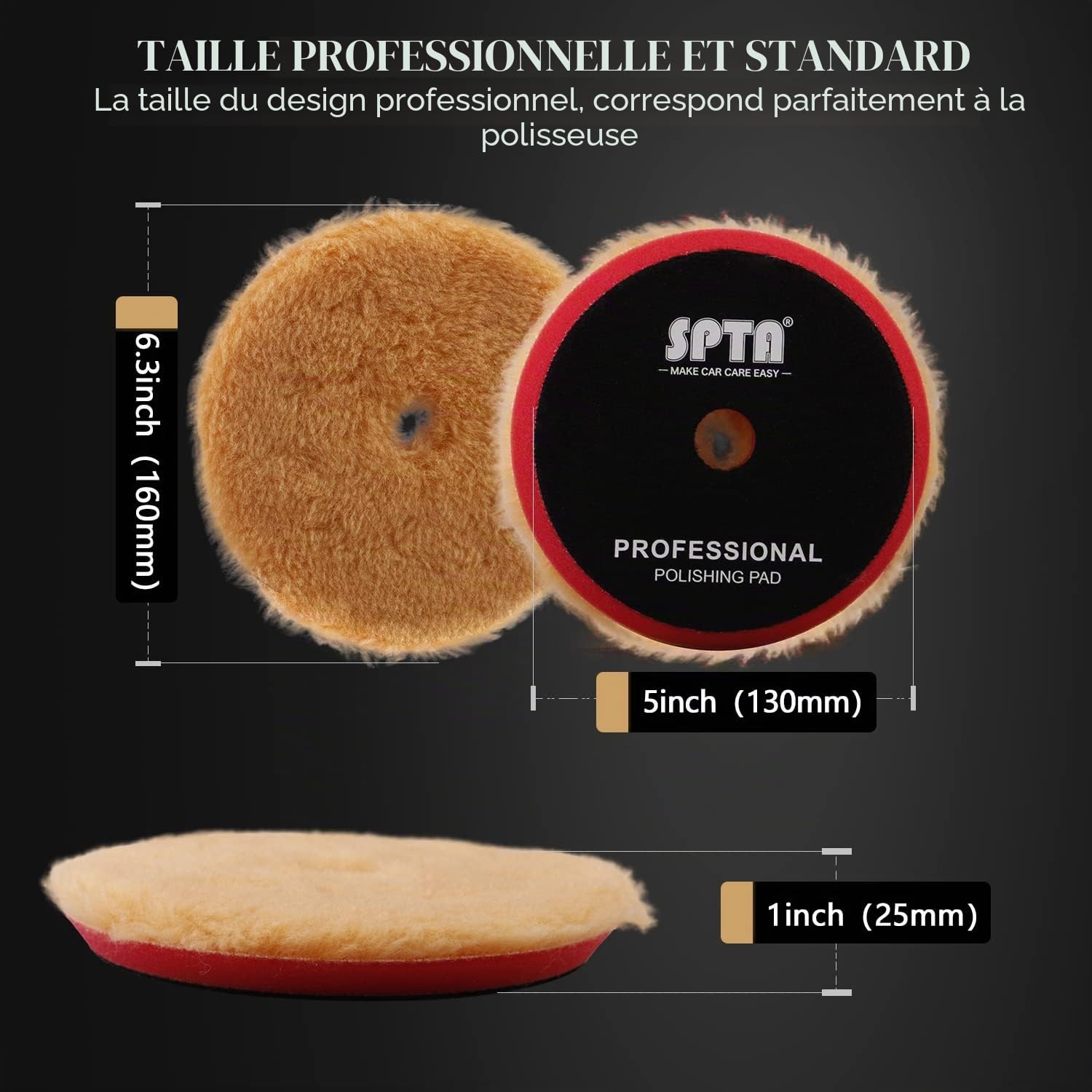 Tampon de, SPTA 3 Pièces 125mm depour de voiture, Pour, capot de laine, de polissage, tampon en laine d'agneau pour polisseuse de voiture -WPMIX5