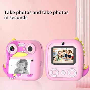 OKYUK Kids Camera Instant Print, OKYUKKLXJ-2, Instant Film Camera with 32GB TF Card, Dinosaur Selfie Camera, Birthday Gift