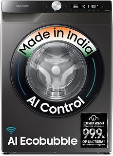 Samsung 8 kg, 5 star, AI Control, AI Eco Bubble, Wi-Fi, Digital Inverter, Motor, Fully-Automatic Front Load Washing Machine (WW80T504DAX1TL, Hygiene Steam, Inox)
