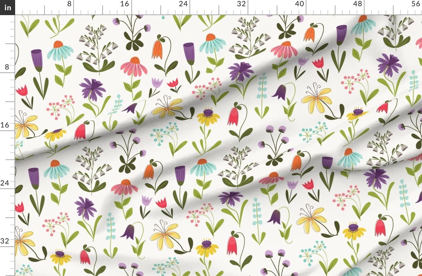 Spoonflower Fabric - Spring Floral Flowers Tulips Botanical Garden Kitchen Girly Simple Printed on Polartec(R) Fleece Fabric by The Yard - Sewing Blankets Loungewear and No-Sew Projects