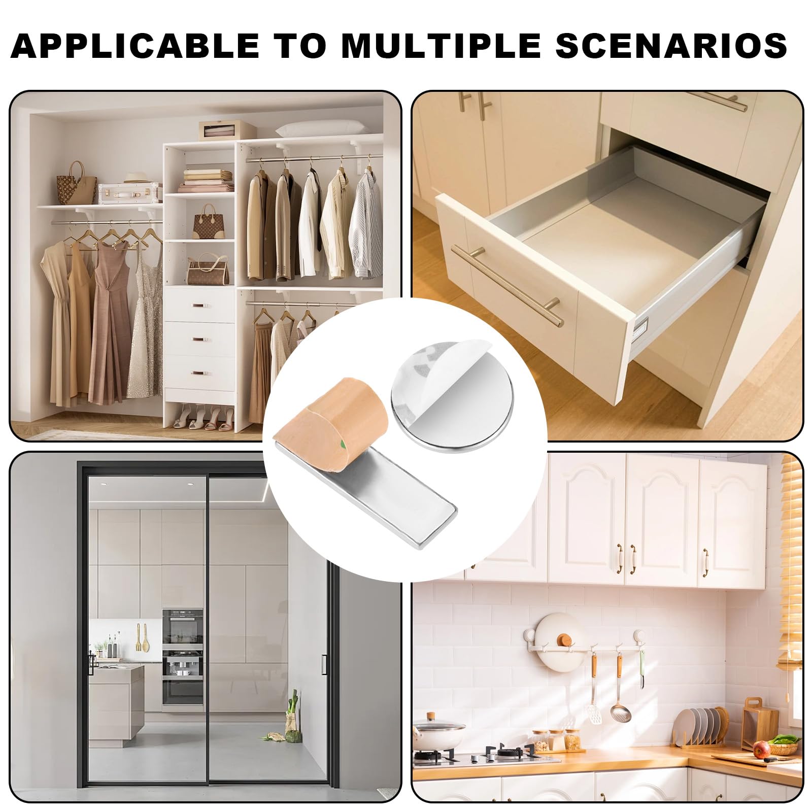 12pz Magneti per Mobili Chiusura, Chiusure Invisibili Ante di Armadietti Senza Trapano Magneti Cassetti Super Sottili Adatti per Cucina Bagno Camera da Letto (6 Rettangolari + 6 Rotondi)