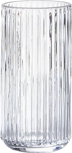 Clear Glass Flower Vase for Pampas Grass, 7.5 inch Medium Decorative Centerpiece Ribbed Vase for Dining Table, Office Desktop, Shelf Bookshelf, Mantel, Entryway, Bathroom, Countertop, Farmhouse, Gift