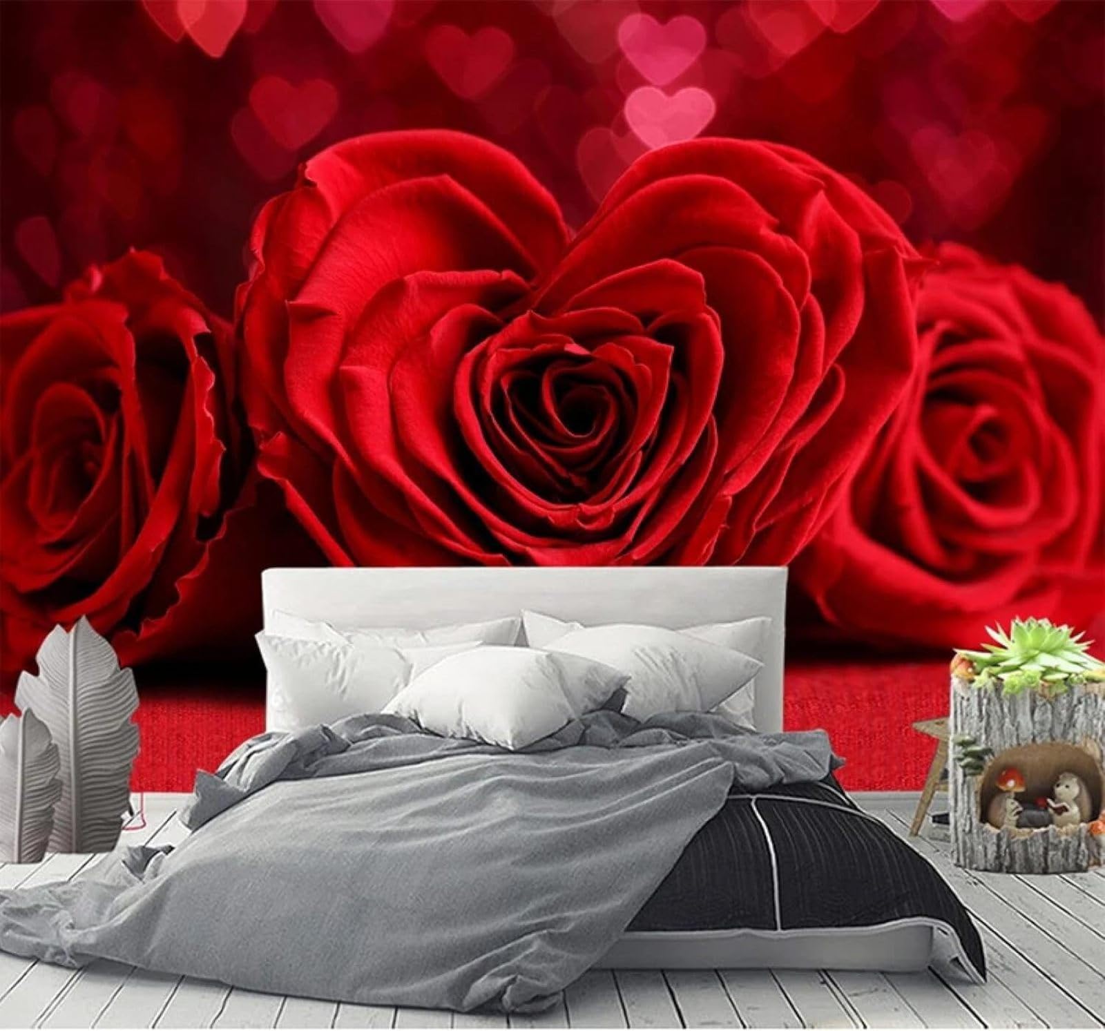 Tzxztt Creative Romantic Red Heart Rose Modern 3D Wallpaper Premium Textured Silk Neutral Tones Material Ideal for Living Room Bedroom-250cm×170cm