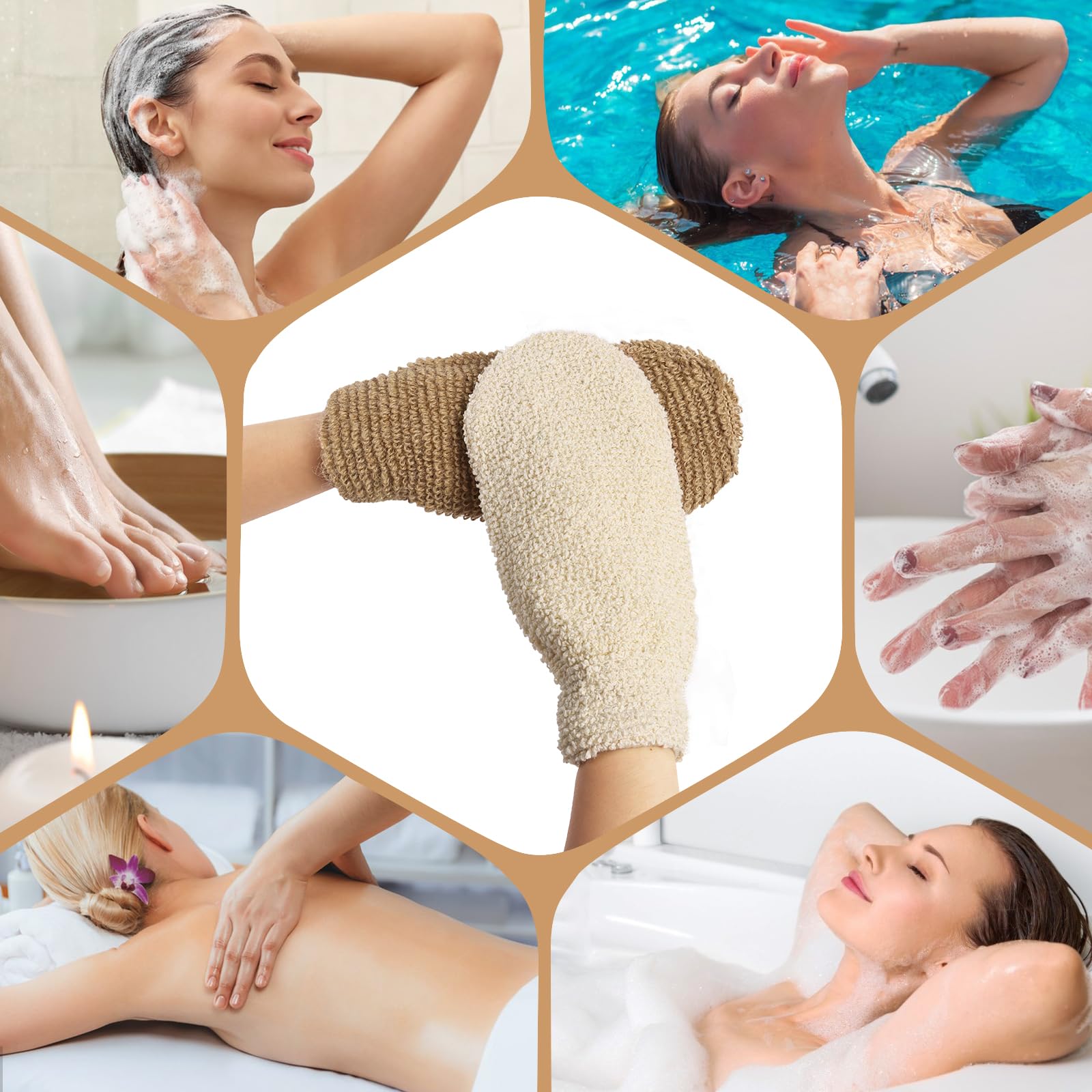 Minicoco 2 Pcs Exfoliating Gloves Exfoliating Mitt Body Exfoliator Glove Shower Gloves Exfoliating Body Scrub Gloves Unisex Bamboo Exfoliator Natural Fiber Exfoliating Mitt - Image 4