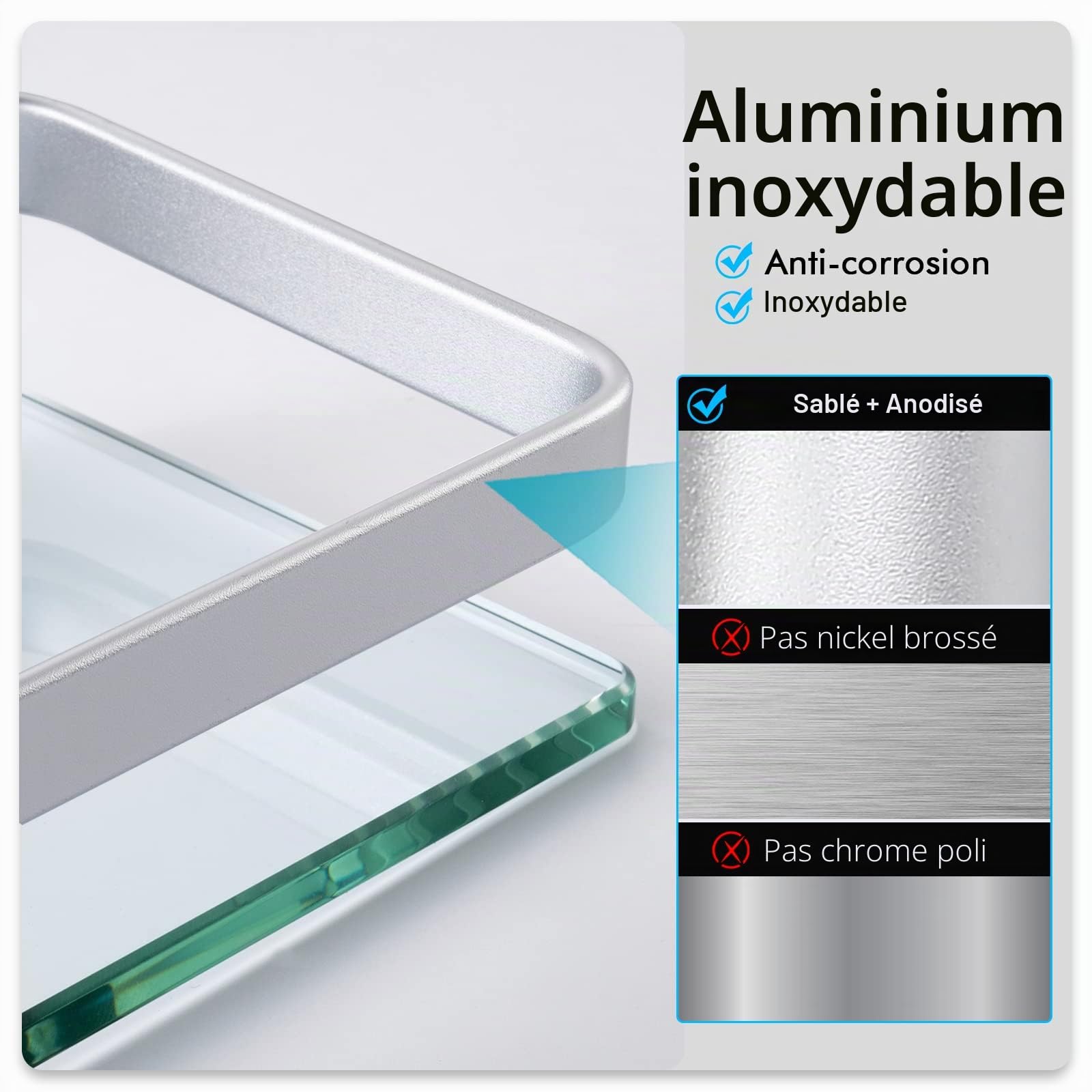 KES Etagere Salle de Bain avec Porte-Serviettes Aluminium Étagère Murale en Verre 8MM Verre Trempé Épais Rangement Douche Deux Niveaux Argent, A4127B