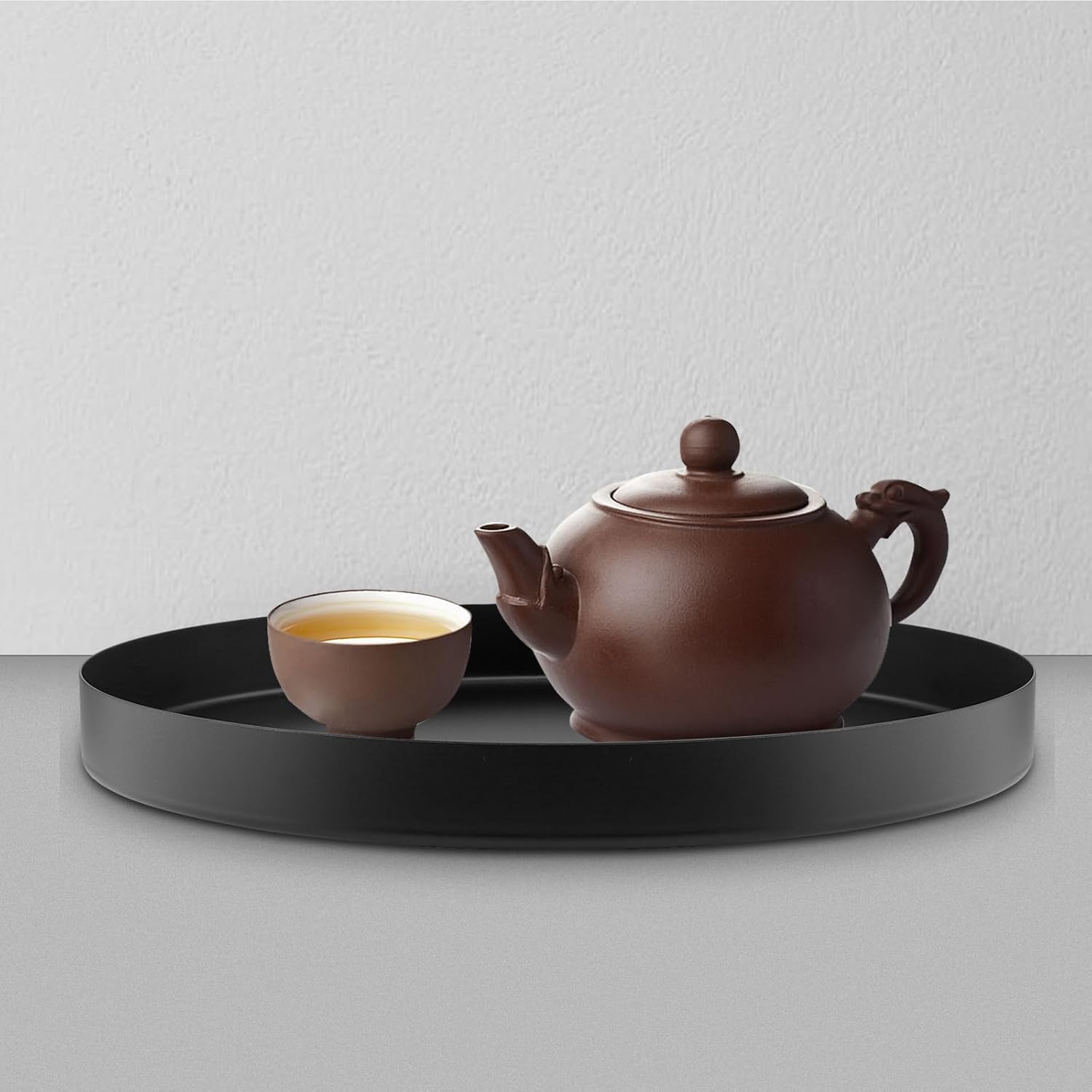 2PCS 12 Inch Black Metal Round Trays, Stainless Steel Decorative Serving Tray, Round Candle Tray Holder for Jewelry, Accessories, Coffee Table
